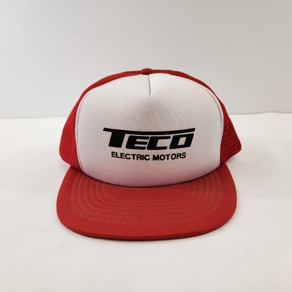 Teco Electric Motors Trucker Hat Mesh Back Red Vtg 1980 Unisex Adjustable